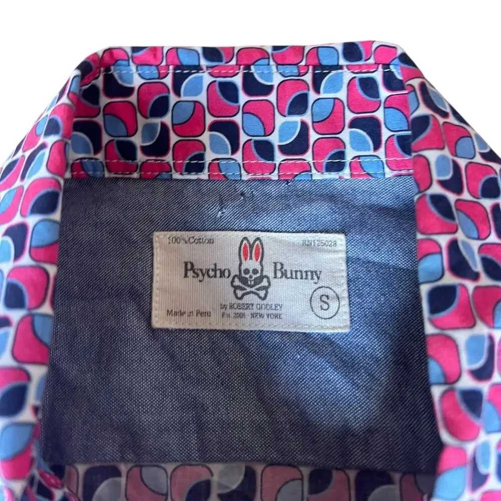 Psycho Bunny Shirt Mens Small Red Blue Button Down Pima Cotton Diamond